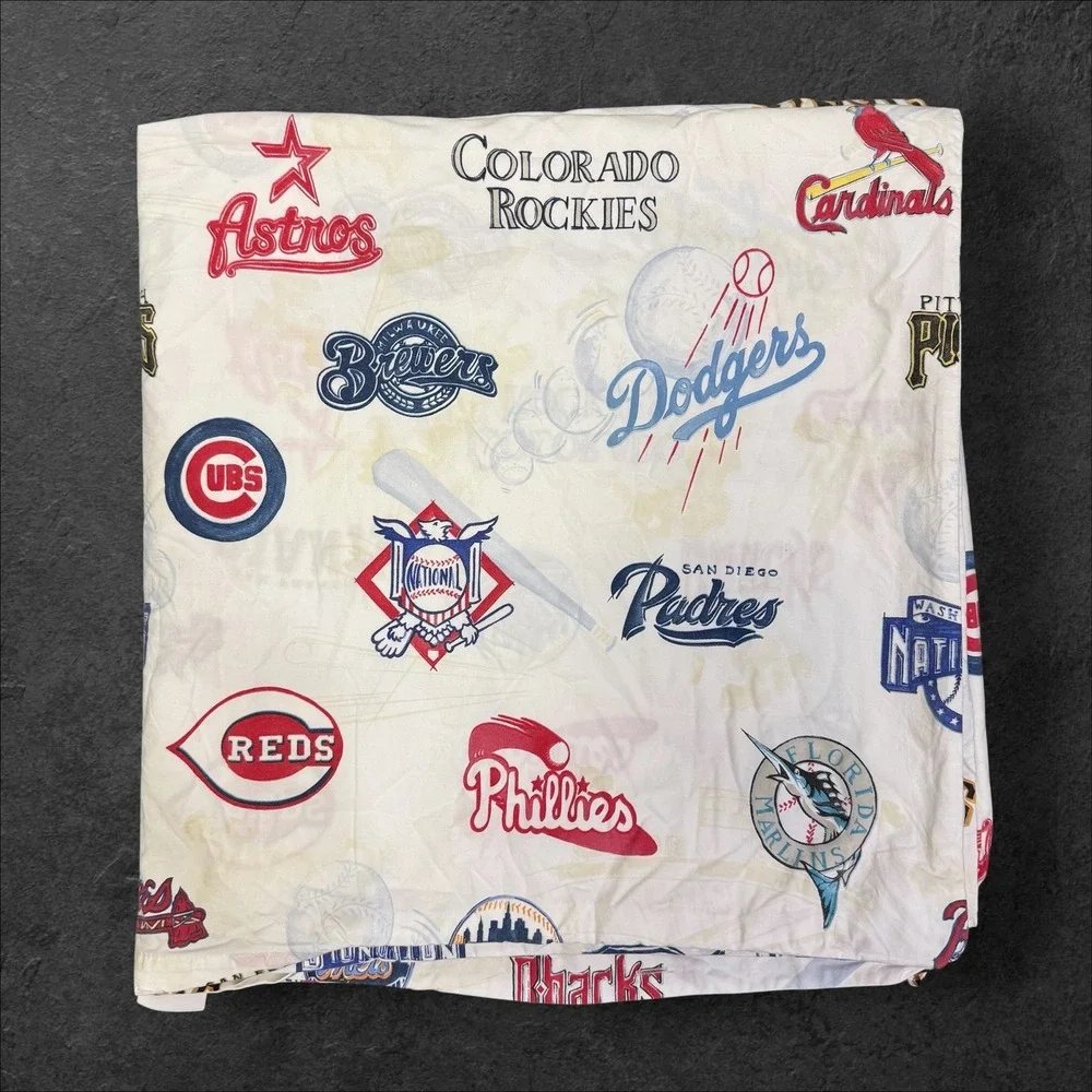 Pottery Barn Kids MLB Baseball Team Logo Duvet Cover Full Queen Cream Cotton